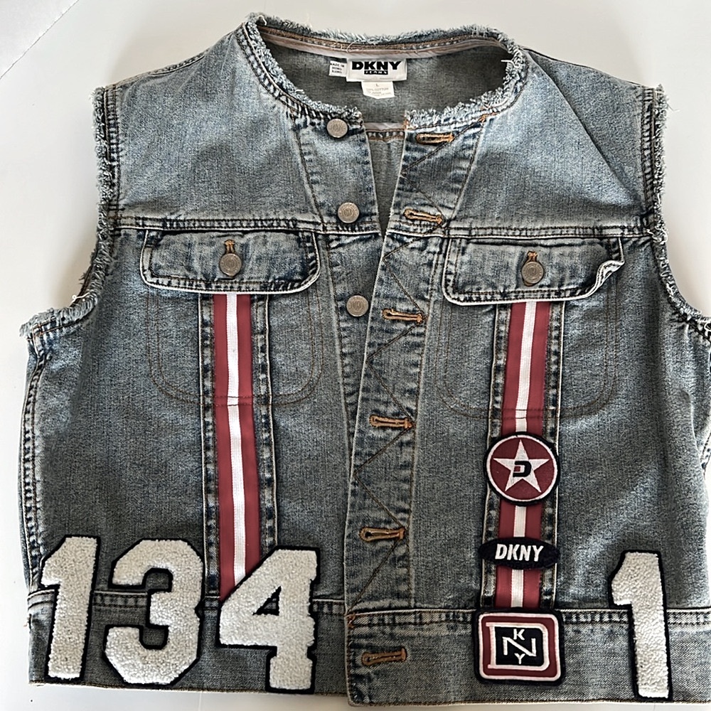 Vintage DKNY Jeans Denim Top/Vest with Fun Appliqués - Size L